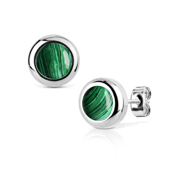 NB007-06 Ocelové náušnice s Malachitem 6mm