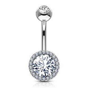 WP0015-C Piercing do pupíku s čirými zirkony