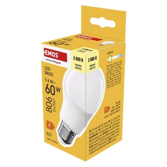 Emos LED žárovka Basic A60 / E27 / 9,4 W (60 W) / 806 lm / teplá bílá
