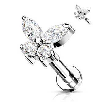 LB0023C-1206 Labreta /  helix / tragus piercing -  motýlek - čirá