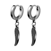 OPN1806-K Černé ocelové náušnice kroužky s peříčky - pírka