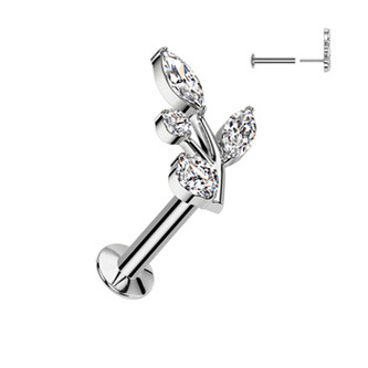 LB1138 Piercing do brady s větvičkou - PUSH IN labreta - květiny