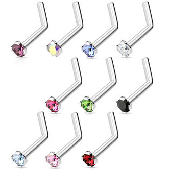 N01152-A Zahnutý piercing do nosu 2mm zirkon - fialová