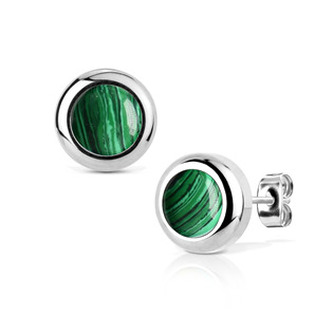 NB007-08 Ocelové náušnice s Malachitem 8mm