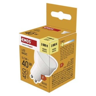 Emos LED žárovka Basic MR16 / GU10 / 5,2 W (40 W) / 450 lm / teplá bílá