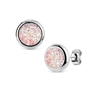 NB300 Ocelové náušnice DRUZY Light Rose - světle růžová