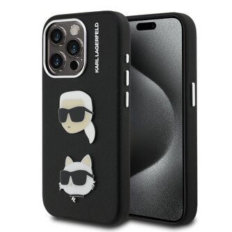 Karl Lagerfeld Grained PU K&CH Heads Zadní Kryt pro iPhone 15 Pro Max Black