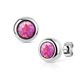 OPN1315-OP22 Ocelové náušnice s růžovými opály