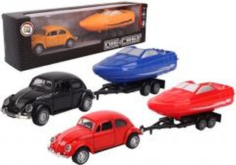 Samochód z łodzią na przyczepie metal mix