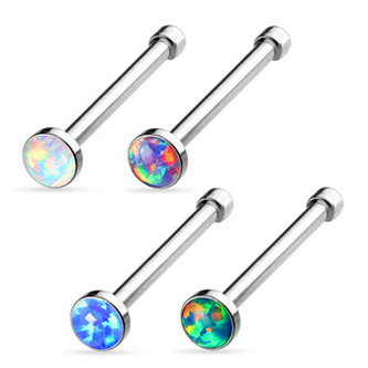 N0009-G Piercing do nosu - opál - zelená