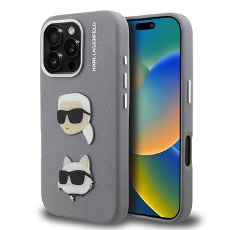 Karl Lagerfeld Grained PU K&CH Heads Zadní Kryt pro iPhone 16 Pro Grey Karl Lagerfeld Grained PU K&CH Heads Zadní Kryt pro iPhone 16 Pro Grey