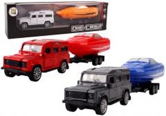 Samochód z łodzią na przyczepie metal mix