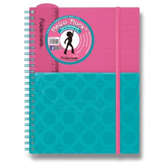 Spirálový blok s kapsou FolderMate Plus A5,80 listů, linkovaný - růžovo/modrý