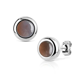 NB013-08 Ocelové náušnice šedý Achát 8mm