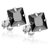 OPN1606 Ocelové náušnice - černé zirkony 6x6 mm