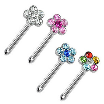 N01121-B Piercing do nosu - kytička - květiny - modrá