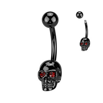 WP0096-K Černý piercing do pupíku lebka