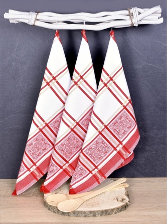Luxusní kuchyňské utěrky, SOLE RED Egyptská bavlna set 3 ks