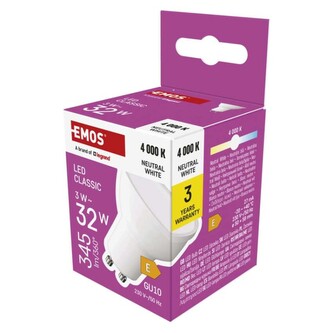 Emos LED žárovka Classic MR16 bílá/ GU10 / 3 W (32 W) / 345 lm / neutrální bílá
