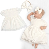 Luxusní šatičky s krajkou LOVE, krátkým rukávek + čelenka , 2D sada, smetanové; 56/62 (0-3m)