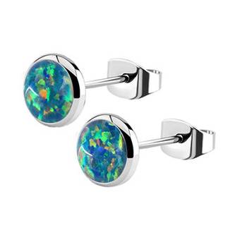 NB1-OP02 Ocelové náušnice, OPÁL 6 mm