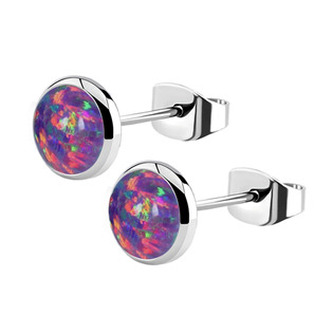 NB1-OP39 Ocelové náušnice, OPÁL 6 mm