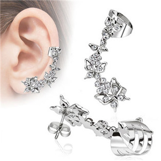 OP1005-CL Náušnice s klipem - čiré zirkony - čirá (levé ucho)