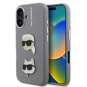 Karl Lagerfeld Grained PU K&CH Heads Zadní Kryt pro iPhone 16 Grey Karl Lagerfeld Grained PU K&CH Heads Zadní Kryt pro iPhone 16 Grey