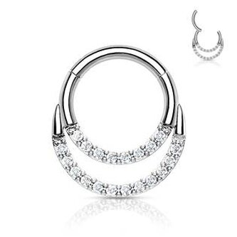 K01063ST-1208 Piercing kruh segment, čiré kameny, 1,2 x 8 mm