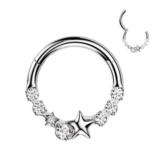 SG119-1210 Ocelový piercing - segment kruh - hvězdy