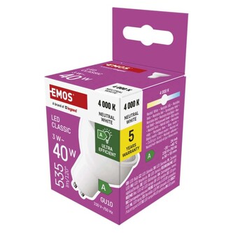 Emos LED žárovka Classic MR16 A CLASS/ GU10 / 3 W (40 W) / 535 lm / neutrální bílá