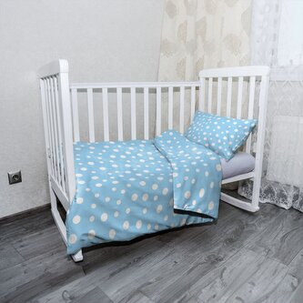 Dětské povlečení do postýlky Bílé puntíky na modré: 130x90 / 40x60