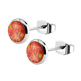 NB1-OP25 Ocelové náušnice, OPÁL 6 mm