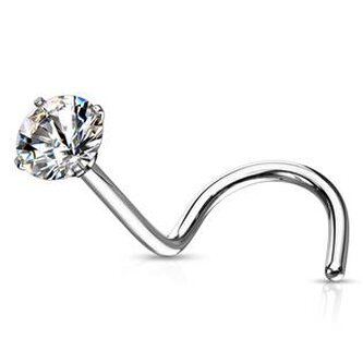 N0136C-020 Zahnutý piercing do nosu - čirý zirkon