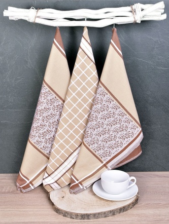 Luxusní kuchyňské utěrky, DORO BEIGE MIX egyptská bavlna set 3 ks