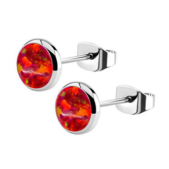 NB1-OP45 Ocelové náušnice, OPÁL 6 mm