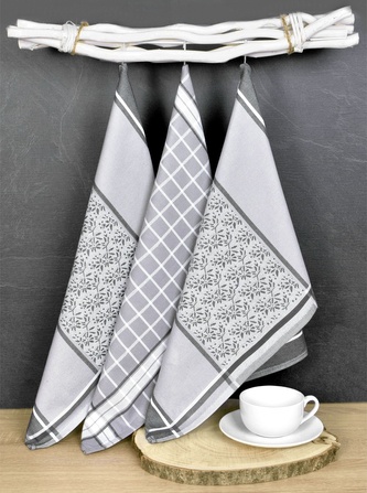 Luxusní kuchyňské utěrky, DORO GREY MIX egyptská bavlna set 3 ks