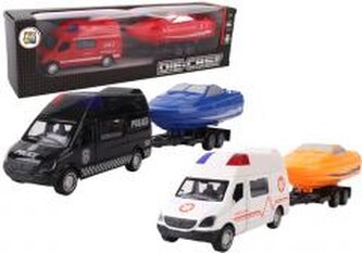 Samochód bus z łodzią na przyczepie metal mix