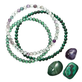 EG1269 Náramky s minerálními kameny malachit, fluorit, green achát