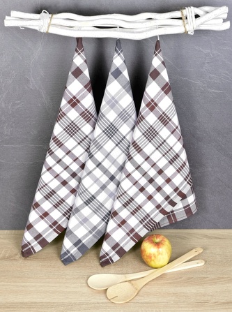 Luxusní kuchyňské utěrky, BELLA BROWN MIX egyptská bavlna set 3 ks