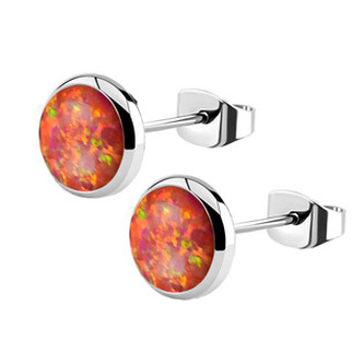 NB2-OP25 Ocelové náušnice s opálem 8 mm