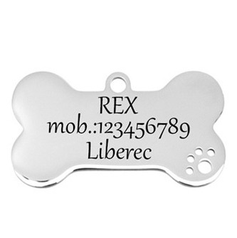 PZ043 Ocelová psí známka - kost