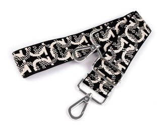 Textilní ucho / popruh na tašku s karabinami šíře 3,8 cm - 1 ks - 2 černá platina