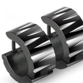 OPN1460 Ocelové náušnice - černé kroužky se zářezy