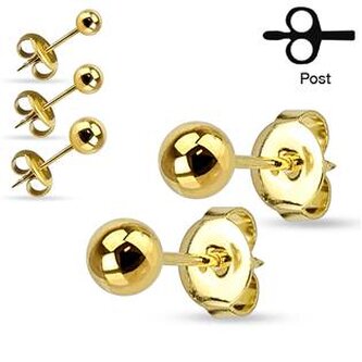 OPN1002-3 Ocelové náušnice - kuličky pozlacené