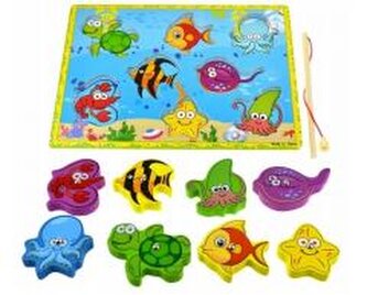 Drewniane puzzle magnetyczne z wędką i rybkami