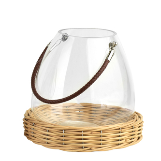 GUSTAV Lampion szklany 26cmz wiklinową podstawą