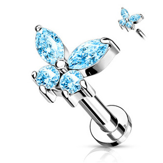 LB0023Q-1208 Labreta /  helix / tragus piercing -  motýlek - tyrkysová