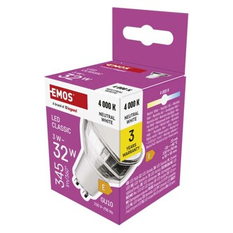 Emos LED žárovka Classic MR16 stříbrná/ GU10 / 3 W (32 W) / 345 lm / neutrální bílá