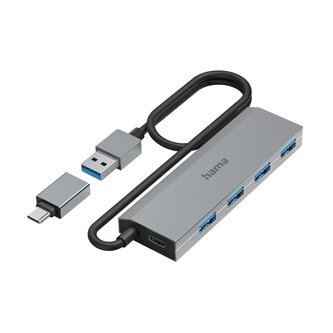 Hama USB hub, 4 porty, USB 3.2, 5 Gb/s, USB-C adaptér, síťový zdroj Hama USB hub, 4 porty, USB 3.2, 5 Gb/s, USB-C adaptér, síťový zdroj